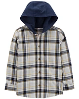 Kid Plaid Hooded Button-Down Shirt