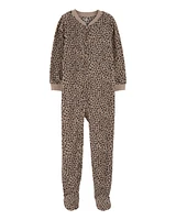 Kid 1-Piece Leopard Fleece Footie Pyjamas