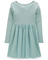 Kid Tulle Long-Sleeve Ribbed Dress