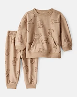 Baby Boy Dog French Terry Long-Sleeve Tee & Pant Set - Brown