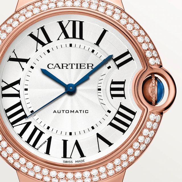 CRWJBB0034 - Ballon Bleu de Cartier watch - 36mm, automatic movement, rose  gold, diamonds, leather - Cartier