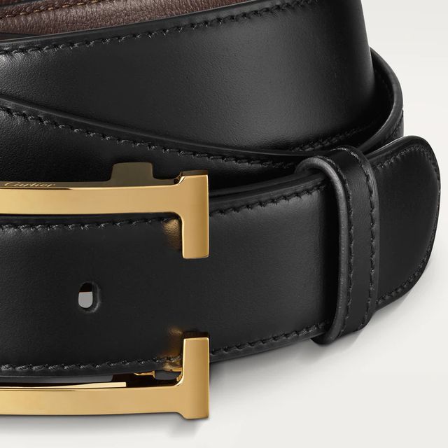 CRL5000600 - Tank de Cartier belt - Black cowhide, golden-finish buckle -  Cartier