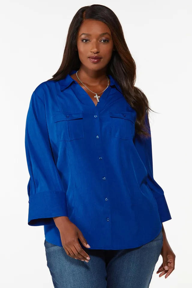 Cato Fashions  Cato Plus Size Blue Plaid Button Down Shirt