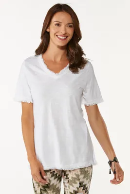 Fray Hem V-Neck Top