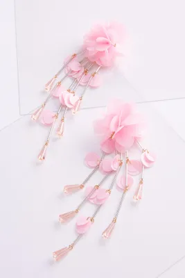 Chiffon Flower Tassel Earrings