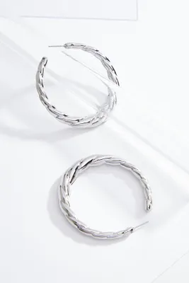 Silver Twist Hoop Earrings