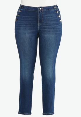 Plus Size High-Rise Button Skinny Jeans