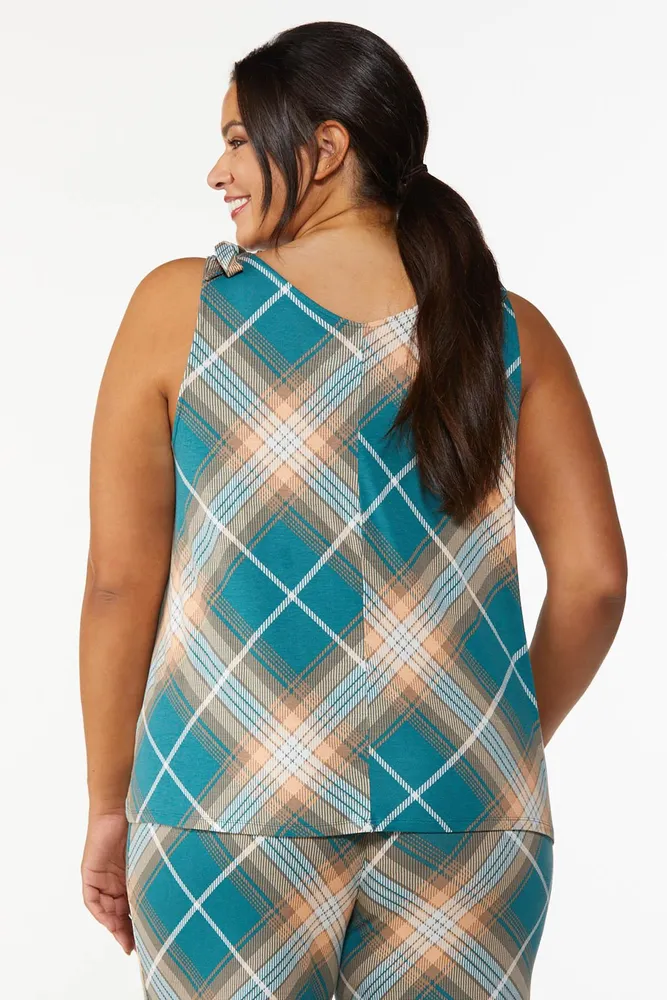 CATO Plus Size Plaid Pattern Sleep Tank