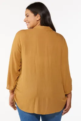 CATO Plus Ruched Button Down Top
