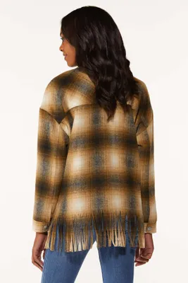 Plaid Fringe Hem Shacket