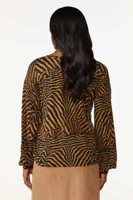 Tiger Print Ruched Top