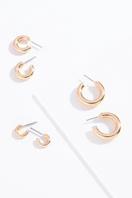 Metal Huggie Hoop Earring Set