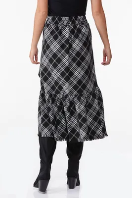 Tiered Plaid Midi Skirt