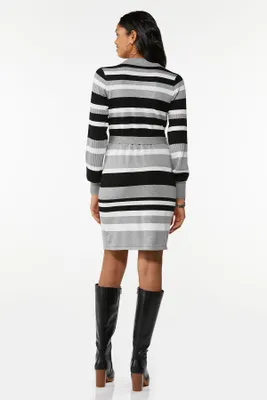 Striped Belted Sweater Dress