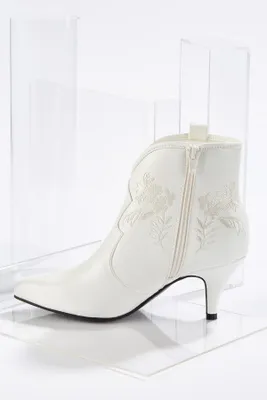 Wide Width Embroidered White Booties