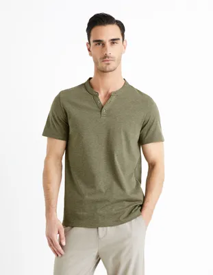 T-shirt col henley coton mélangé -vert