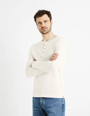 Pull léger col henley en coton mélangé