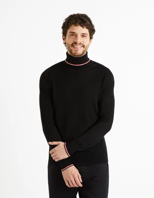Pull col rond laine mélangé  - noir