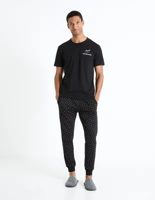 Pyjama manches courtes et pantalon 100% coton - noir
