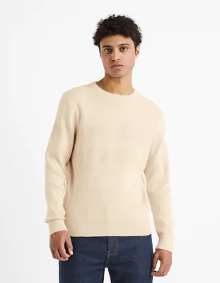 Pull col rond 100% coton  - beige