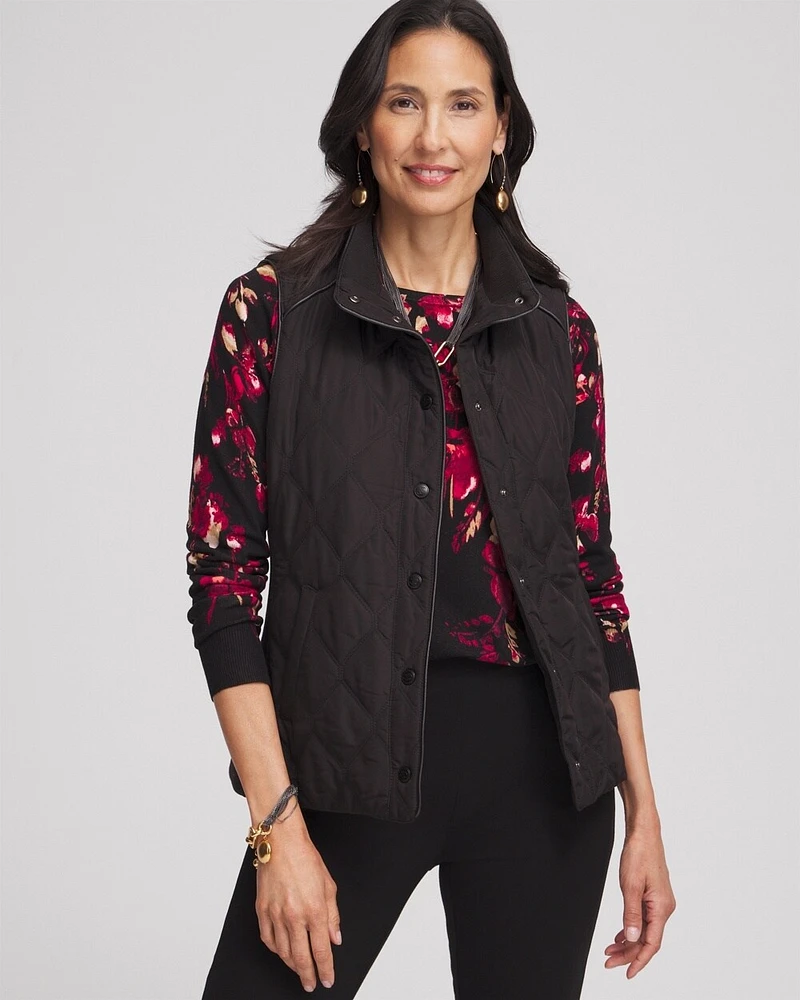 Rib Trim Quilted Vest