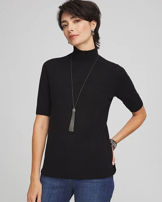 Cashmere Elbow Sleeve Mock Neck Sweater