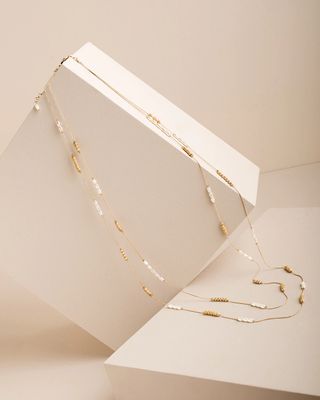 Long Faux-Pearl and Goldtone Double-Strand Necklace