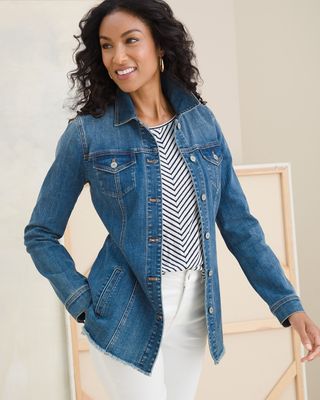 Indigo Frayed Hem Denim Jacket