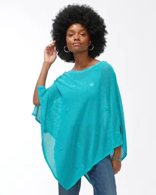 Embroidered Daisy Mesh Poncho