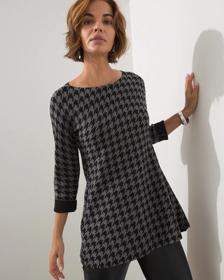 Houndstooth Double Knit Tunic Sweater