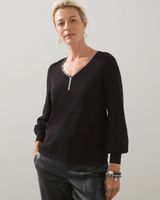Caviar Trim V-neck Pullover Sweater