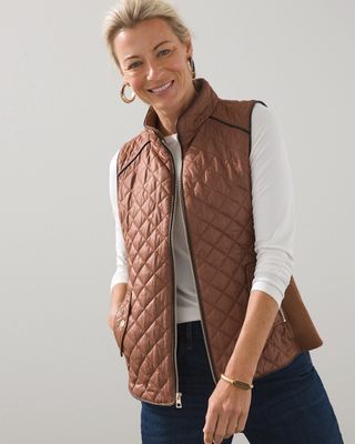 Rib Trim Quilted Vest