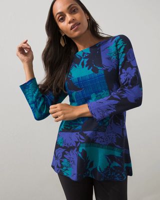 Floral Double Knit Tunic Sweater