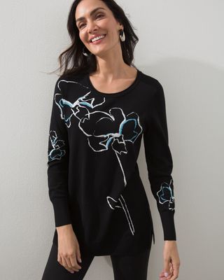 Floral Intarsia Pullover Sweater
