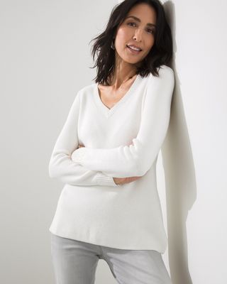 Sequin V-Neck Pullover Sweater