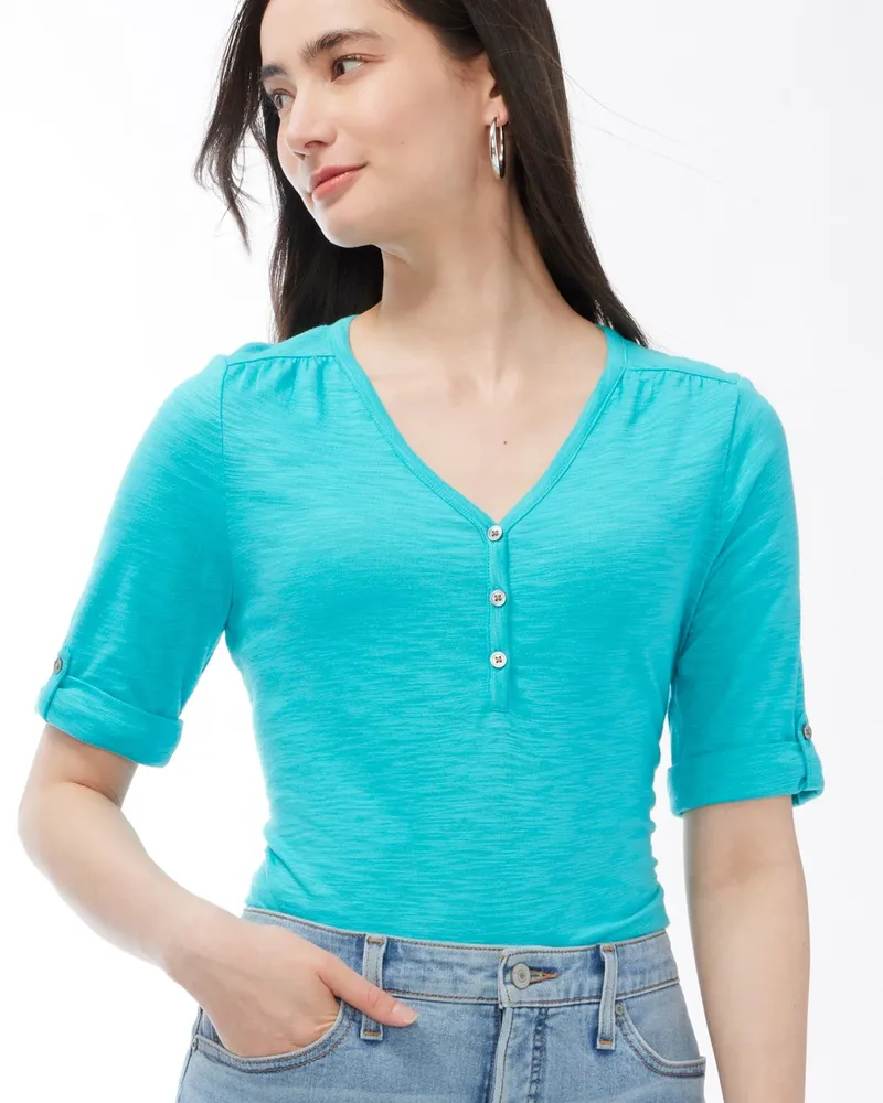 Oversized Elbow-Sleeve Slub-Knit T-Shirt for Women