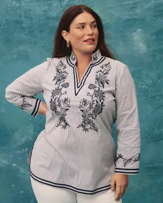 Poplin Embroidered Stripe Tunic