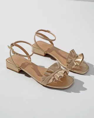 Gold Ruffle Suede Sandals