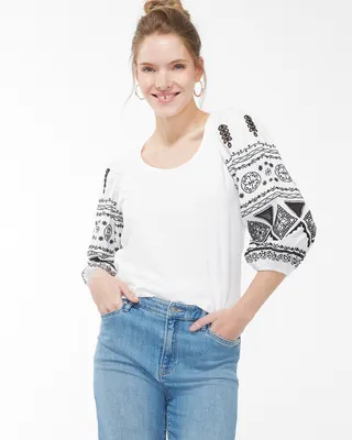 Embroidered Puff Sleeve Top