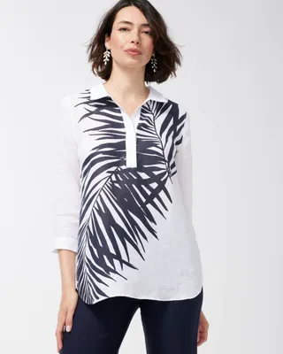 No Iron Linen Palms Button Back Tunic