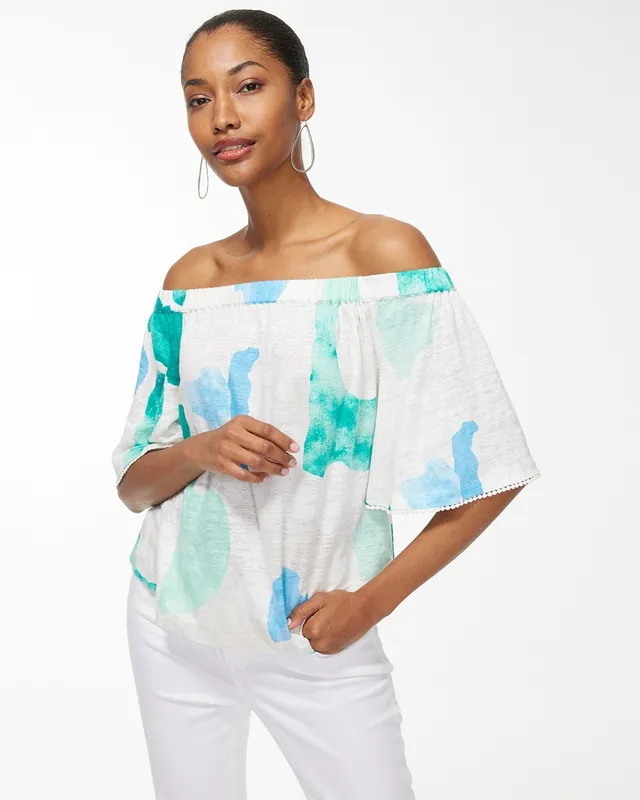 Chico's Linen Blend Lantern Sleeve Top