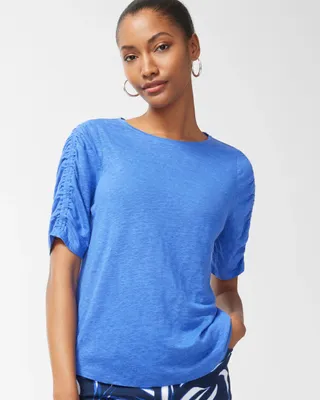 Linen Ruched Sleeve Tee