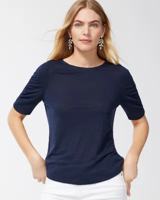 Linen Ruched Sleeve Tee