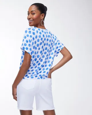 Linen Blue Dots Tie Front Tee