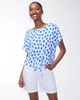 Linen Blue Dots Tie Front Tee