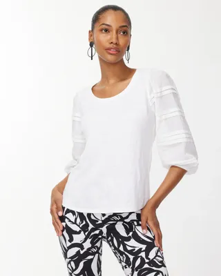 Linen-Blend Pleat Sleeve Top