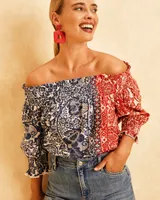 Off-Shoulder Chinoiserie Blouse