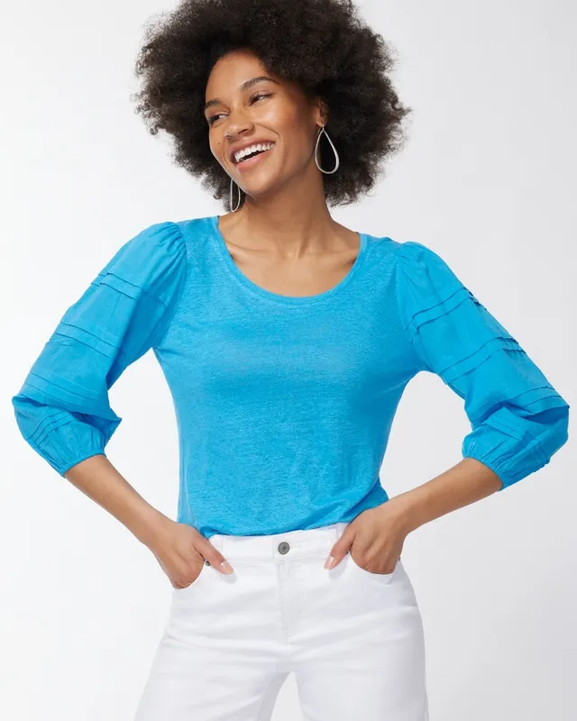 Chico's Linen Blend Lantern Sleeve Top