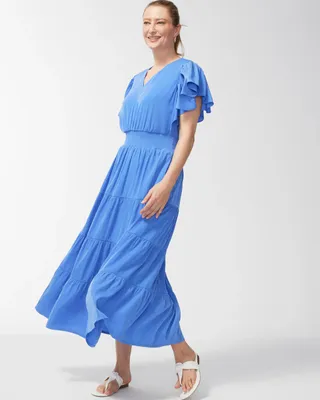 Petite Flutter Sleeve Tiered Maxi Dress