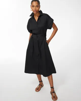 Poplin Tie Waist Shirt Dress